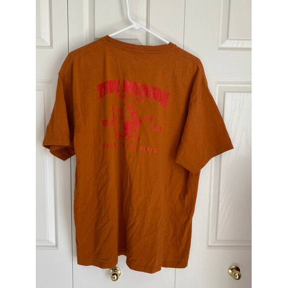 True Religion World Tour Mens t-shirt 2X XXL ss orange embroidered 100% cotton - Picture 3 of 7